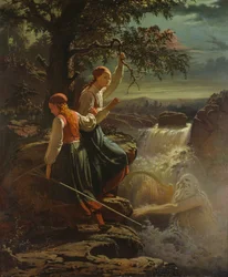 Dos campesinas escuchando al duende del agua, 1860